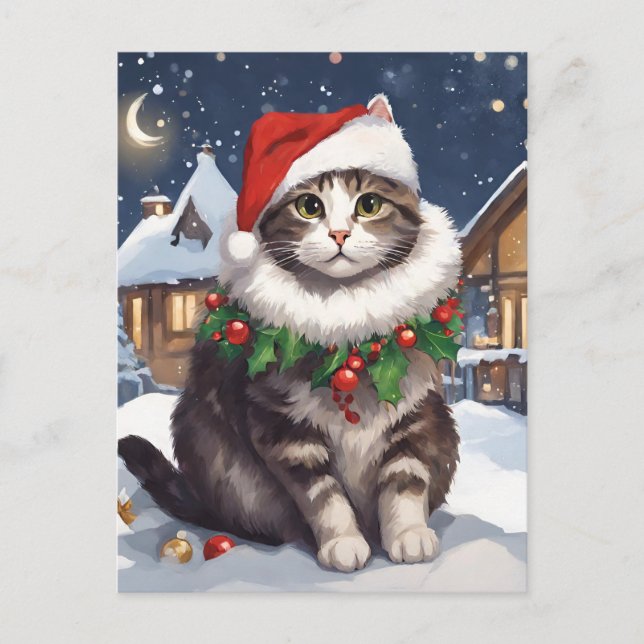 Postal Festiva Merry Christmas with a cute kitten (Anverso)
