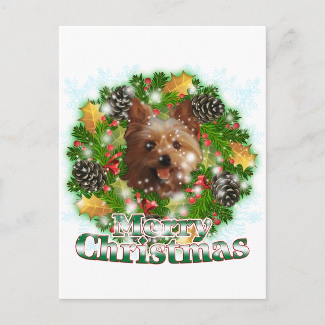 Postal Festiva Merry Christmas Yorkie (Anverso)