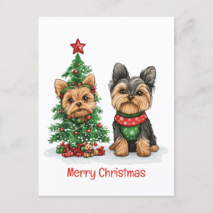 Postal Festiva Merry Christmas Yorkie Dogs