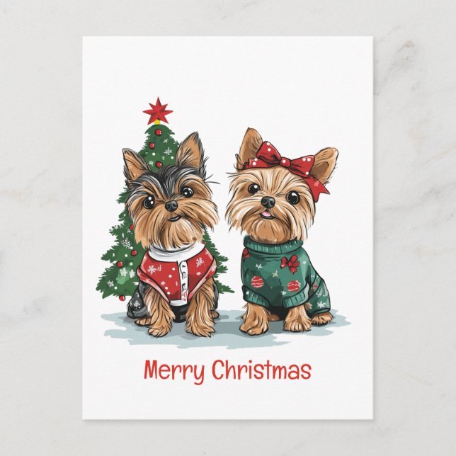 Postal Festiva Merry Christmas Yorkie Dogs (Anverso)
