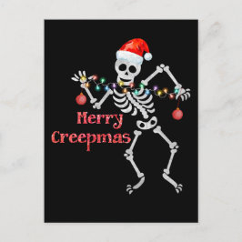 Postal Festiva Merry Creepmas Skeleton Santa Skull Diversión en á