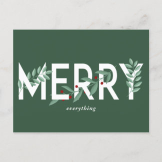 Postal Festiva Merry Everything Green Holly Berries Foliage