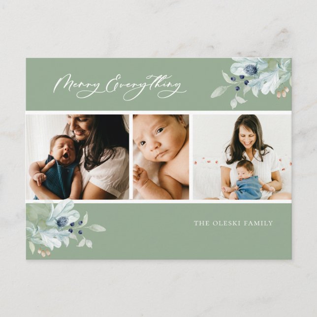 Postal Festiva Merry Everything Winter Botanic Collage de fotos (Anverso)