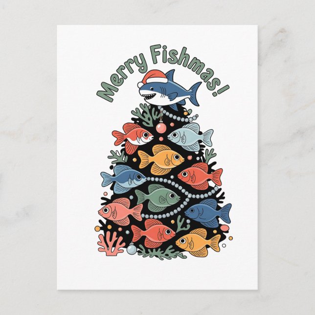 Postal Festiva Merry Fishmas Christmas Tree Fish Funny Fishing (Anverso)