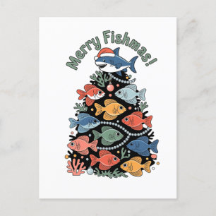 Postal Festiva Merry Fishmas Christmas Tree Fish Funny Fishing