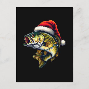 Postal Festiva Merry Fishmas Santa Fishing Amantes Graciosos