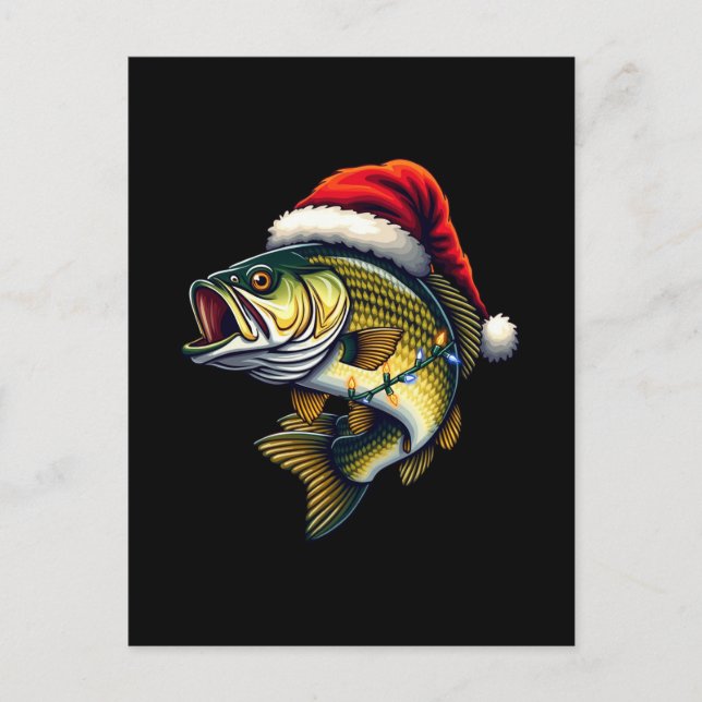 Postal Festiva Merry Fishmas Santa Fishing Amantes Graciosos (Anverso)