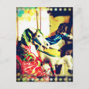 Postal Festiva Merry-Go-Round Horses Verano Flashback Digital Art