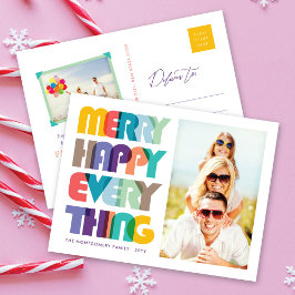 Postal Festiva Merry Happy Everything Colorous Typography Photo