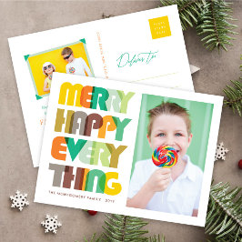 Postal Festiva Merry Happy Everything Colorous Typography Photo