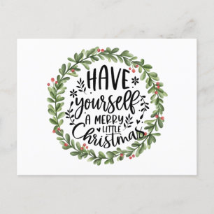 Postal Festiva Merry Little Navidades Watercolor Wreath