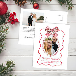 Postal Festiva Merry Married Red Wavy Frame Bow Photo Navidades