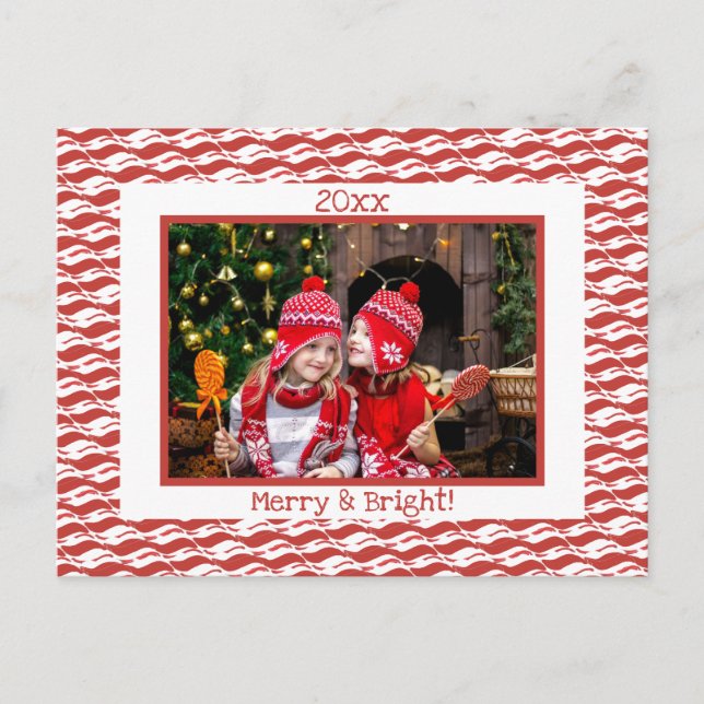 Postal Festiva Merry Navidades brillantes Foto Candy Cane Blanco  (Anverso)