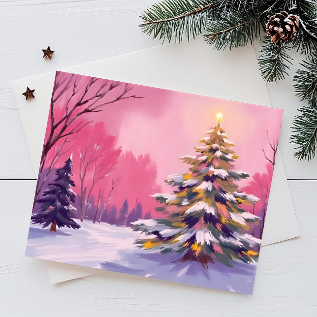Postal Festiva Merry Pink Christmas | Watercolor Holiday Postcard (Subido por el creador)