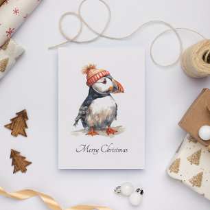 Postal Festiva Merry Puffin, personalizado