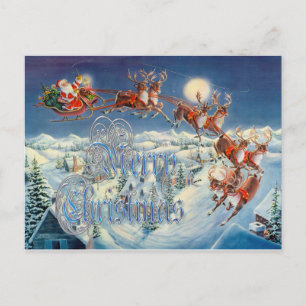 POSTAL FESTIVA "MERRY SANTA, SLEIGH & REINDEPENDE DE SHARON SHARP