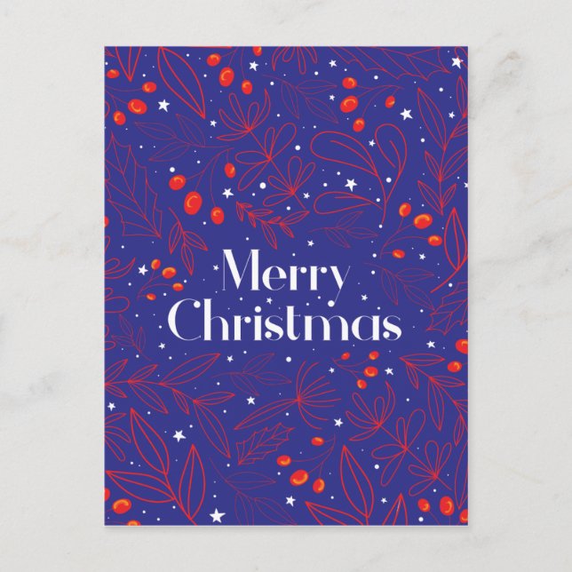 Postal Festiva Merry Shinny Elegant Royal Blue Christmas Card (Anverso)