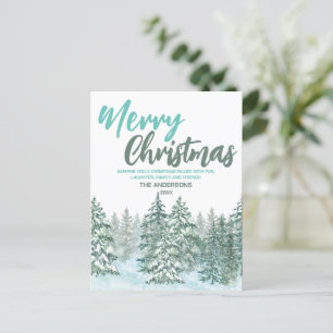 Postal Festiva Merry xmas Watercolor Forest Moderno saludo verde