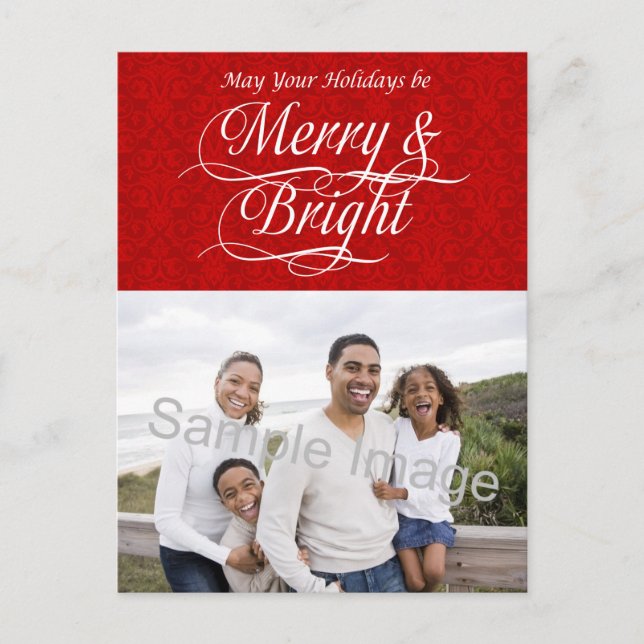 Postal Festiva Merry y Bright, Damasco Rojo (Anverso)