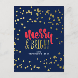 Postal Festiva Merry y Bright   Faux Gold Stars