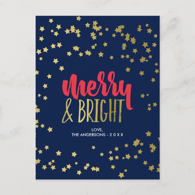 Postal Festiva Merry y Bright | Faux Gold Stars (Anverso)