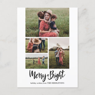 Postal Festiva Merry Y Bright   Moderno Script Multi Photo