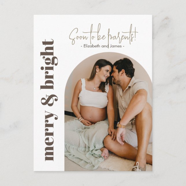 Postal Festiva Merry y Bright pronto para ser padres foto de feri (Anverso)
