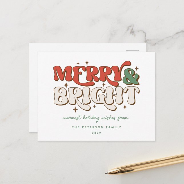 Postal Festiva Merry y Bright Retro (Anverso/Reverso In Situ)