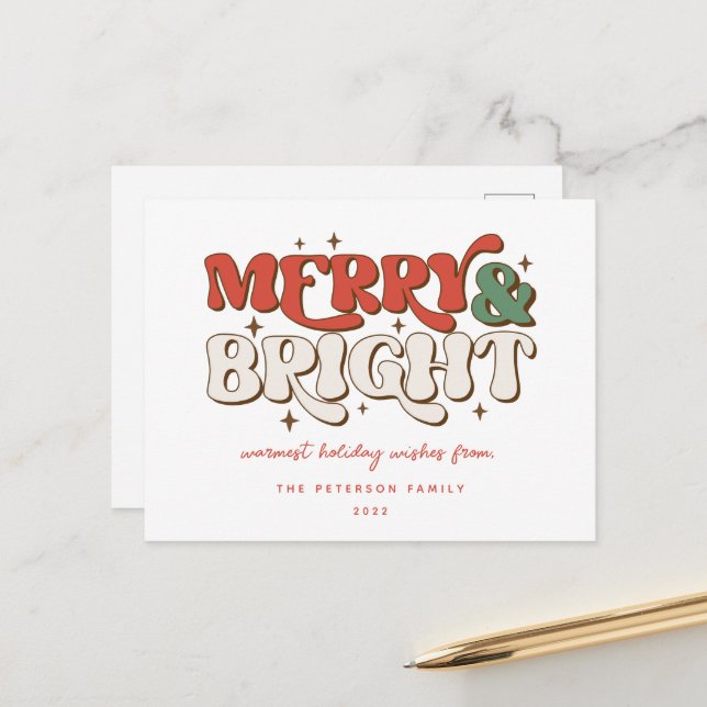 Postal Festiva Merry y Bright Retro (Anverso/Reverso In Situ)