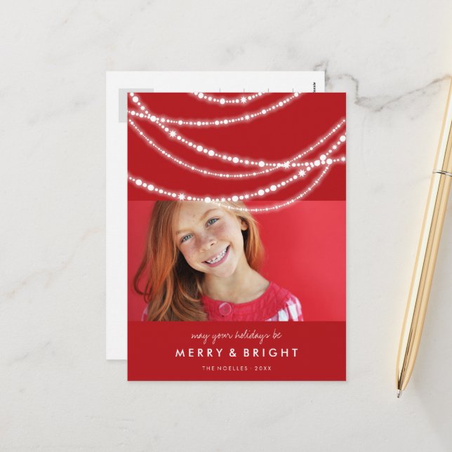 Postal Festiva Merry y Bright Sparkles Moda Navidades rojos foto (Anverso/Reverso In Situ)