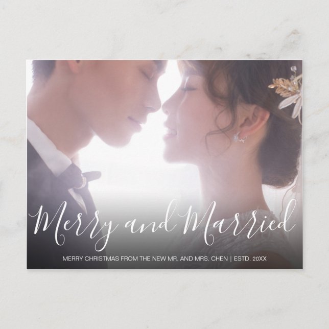 Postal Festiva Merry y casados recién casados Elegantes (Anverso)