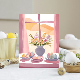 Postal Festiva Mesa de Pascua | Ramo Floral Acuarela Hecho a Mano