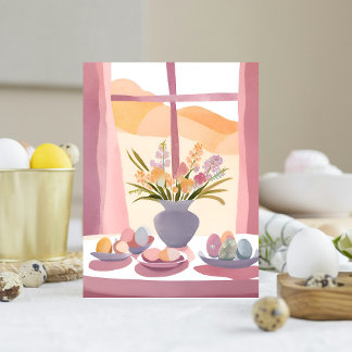 Postal Festiva Mesa de Pascua | Ramo Floral Acuarela Hecho a Mano