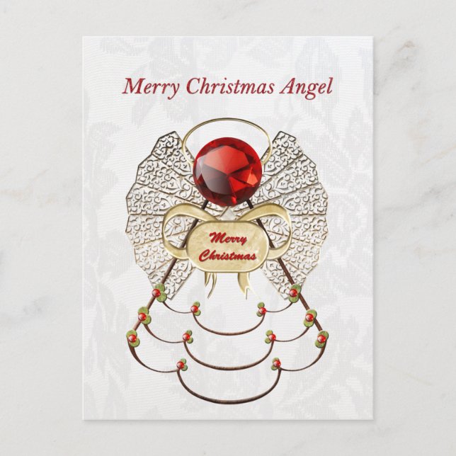 Postal Festiva Metálico Filigree Merry Christmas Angel (Anverso)