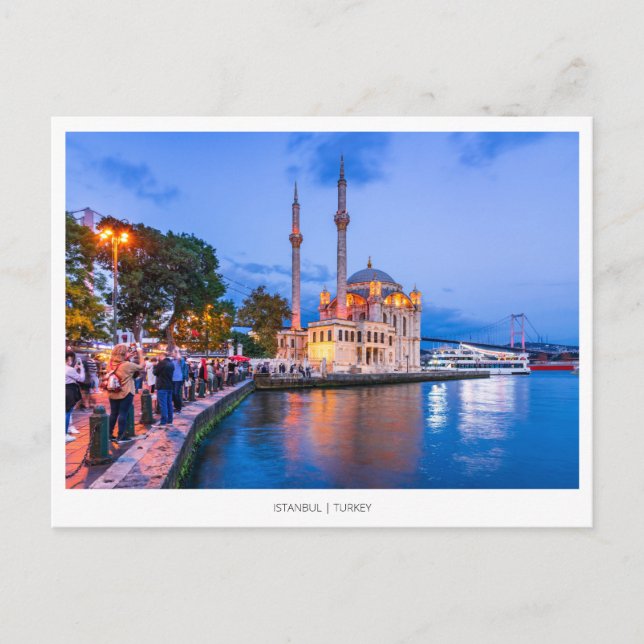 Postal Festiva Mezquita Ortakoy en Estambul, Turquía (Anverso)