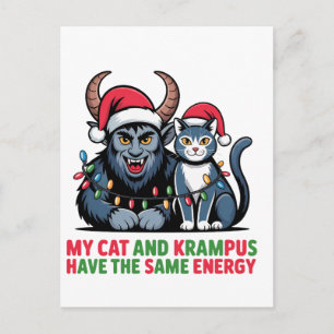Postal Festiva Mi gato y Krampus tienen la misma energía divertid