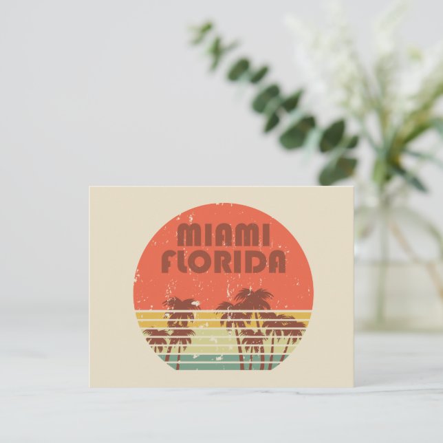 Postal Festiva Miami beach Florida vintage sunset (Anverso de pie)