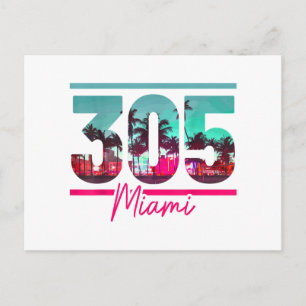Postal Festiva Miami Código de Área 305 Florida Palmas Vintage Or