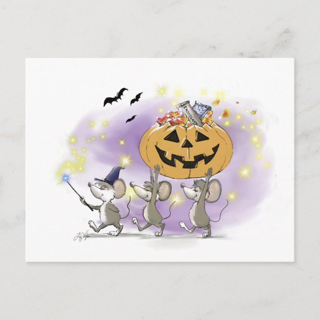 Postal Festiva Mic, Mac & Moe's Happy Halloween (Anverso)