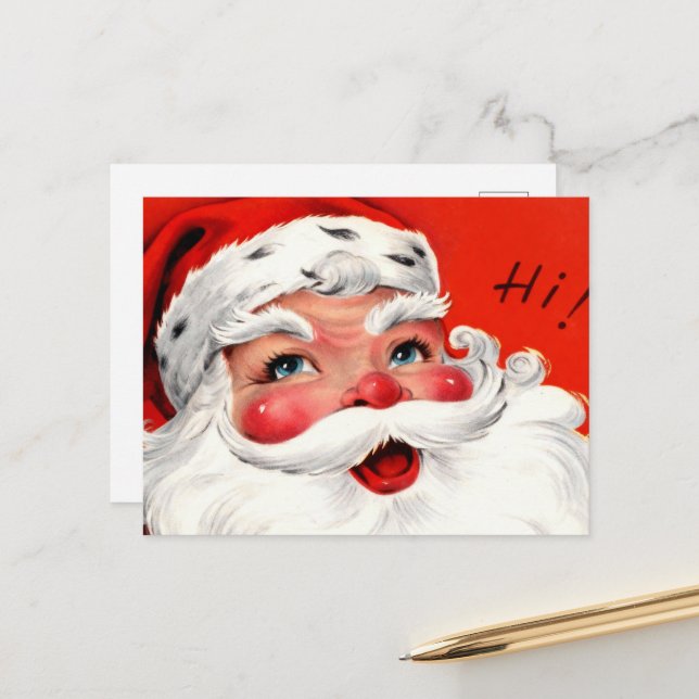 Postal Festiva Mid-Century Close-Up Santa (Anverso/Reverso In Situ)