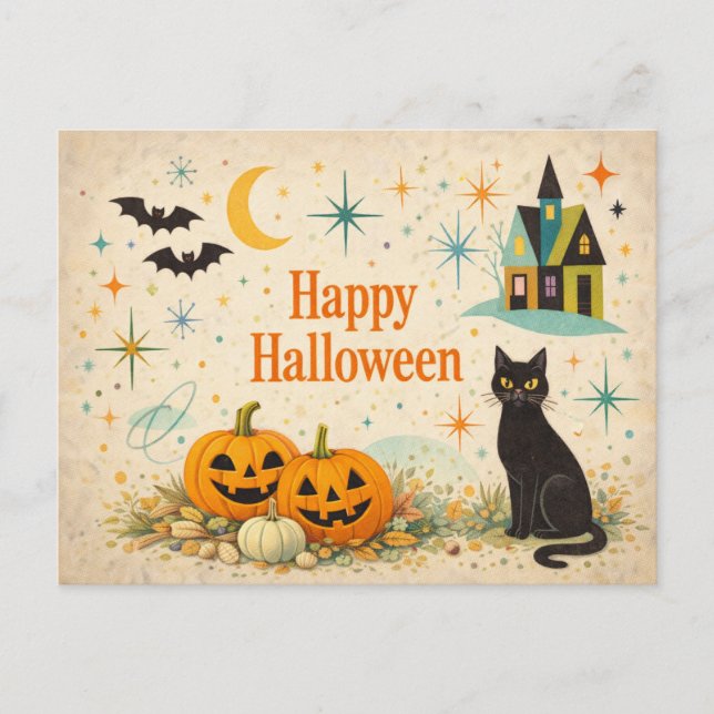 Postal Festiva Mid Century Orange Pumpkins Halloween (Anverso)