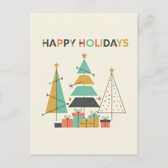 Postal Festiva Mid-Century Retro Christmas Trees (Anverso)