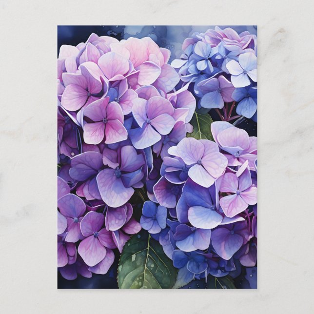 Postal Festiva Midnight Garden Violet Hydrangea Watercolor (Anverso)