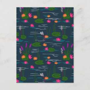 Postal Festiva Midnight Whimsical Lotus Floral Garden