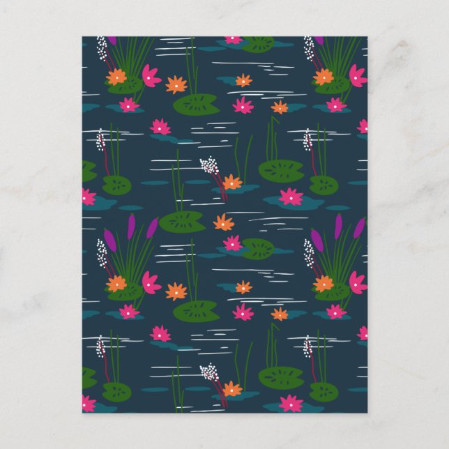Postal Festiva Midnight Whimsical Lotus Floral Garden (Anverso)