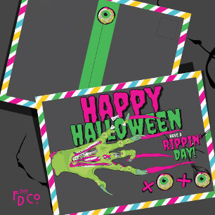 Postal Festiva ¡Miedo Cute Diversión Zombie Feliz Halloween XOXO!