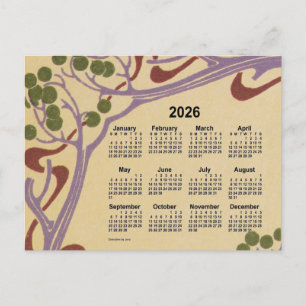 Postal Festiva Mini calendario Art Nouveau 2026 de Janz