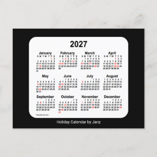Postal Festiva Mini Calendario de Vacaciones Negras 2027 de Janz