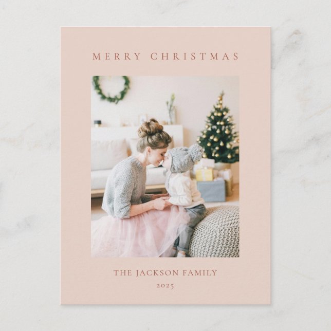 Postal Festiva Minimal Warm Reddish Brown Merry Christmas Photo (Anverso)