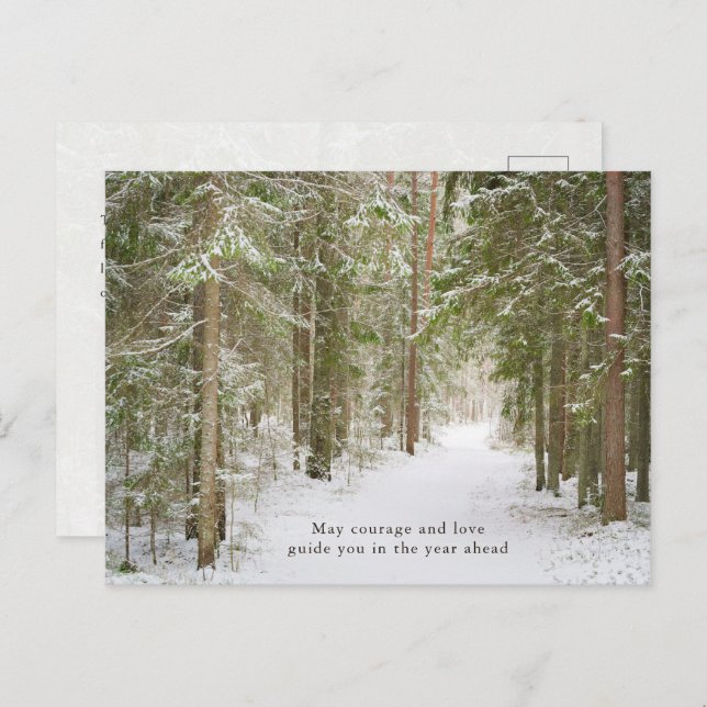 Postal Festiva Minimal Winter Forest Path, New Year (Anverso / Reverso)